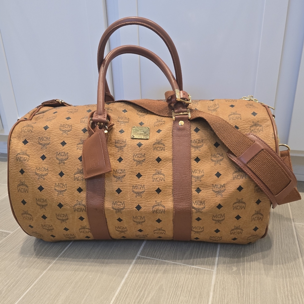 SOLD-MCM Large Monogram Visetos Travel Boston Duffle Bag
